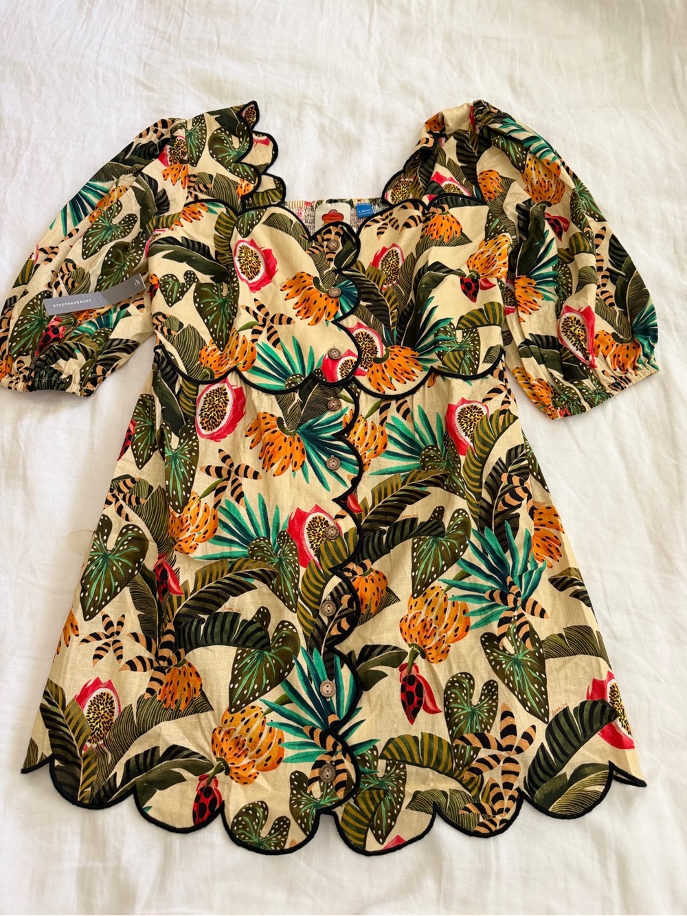 Farm Rio for Anthropologie Tropical-Print Smocked Dress